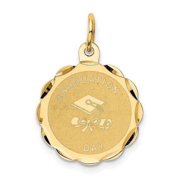 14k Yellow Gold Brocaded DiscGraduation Day Charm or Pendant 16mm